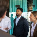Professionals taking part in a business networking event