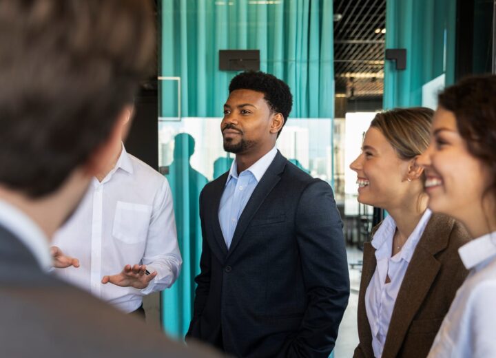 Professionals taking part in a business networking event